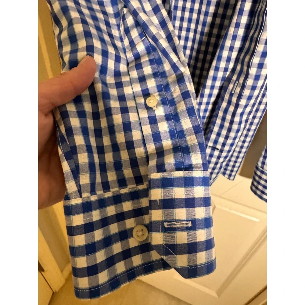 Banana Republic Non-Iron Slim Fit Dress Shirts Large Blue & Black Gingham Bundle